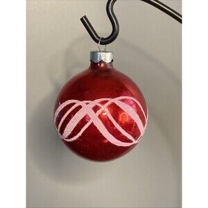 Vtg 60s Stenciled Red Christmas Ornament Swirl Pattern Glitter Coby